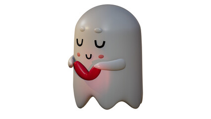 3D cute white ghost holding love sign 3 images each images different view made with nomad sculpt