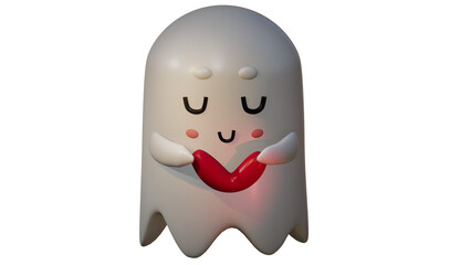 3D cute white ghost holding love sign 3 images each images different view made with nomad sculpt