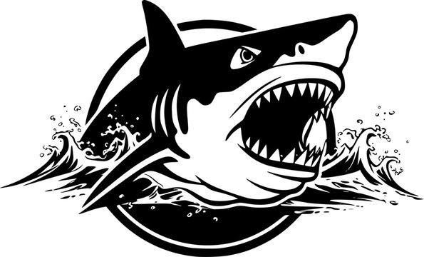 black and white shark in the ocean clip art preview