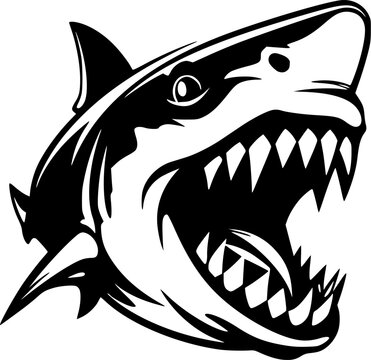 black and white shark with open mouth clip art preview