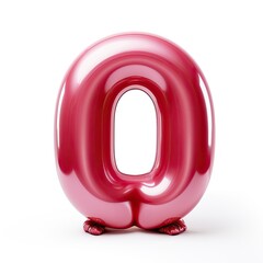 3D number 0 made of round and shinny inflatable red ballon on white background.