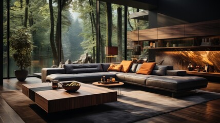 Contemporary style home interior design of modern living room - obrazy, fototapety, plakaty