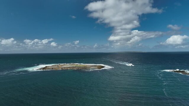 Aerial 4K drone footage of Doolin Pier in Ireland with ferries summer