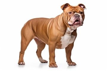 brown bully xl dog looking fierce isolated on white background - obrazy, fototapety, plakaty
