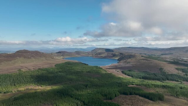 Aerial 4K drone fottage of Lough na lughraman county donegal in Ireland, summer