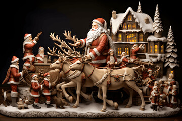 escena navideña Papa Noel entregando regalos