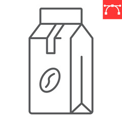 Coffee pack line icon, coffee bean and drink, coffee package vector icon, vector graphics, editable stroke outline sign, eps 10.