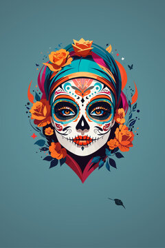 vector girl's face for the day of the dead holiday
