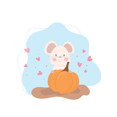 Obraz na płótnie Canvas Cute mouse pumpkin love vector illustration