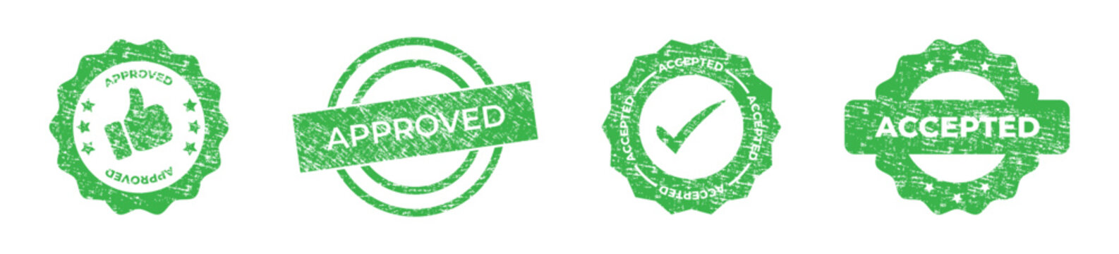Approved stamp icons. Accepted badges. Approval and accepted stamp sticker set. Vector illustration.