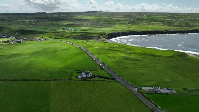 Aerial 4K drone footage of Doolin pier in Ireland, Summer