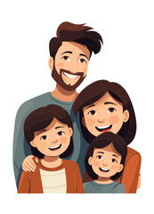 Obraz na płótnie Canvas Portrait of happy family with children, mother, father, daughter and son isolated on white background. Parents scene. Colored flat vector illustration