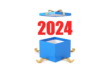New Year 2024 Creative Design Concept with Gift Box - 3D Rendered Image	
