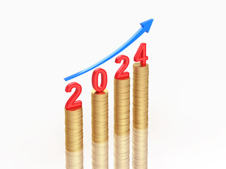 New Year 2024 Creative Design Concept with Gold Coins - 3D Rendered Image	

