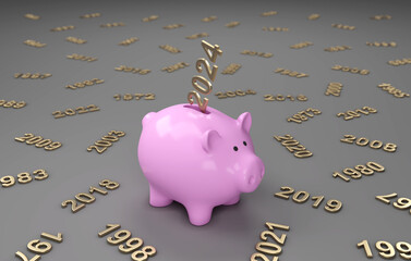 New Year 2024 Creative Design Concept with Piggy Bank - 3D Rendered Image	
