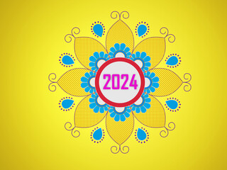 New Year 2024 Creative Design Concept with floral design - 3D Rendered Image	
