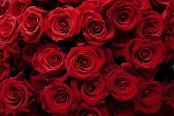 Detailed view of deep red roses. Generative AI