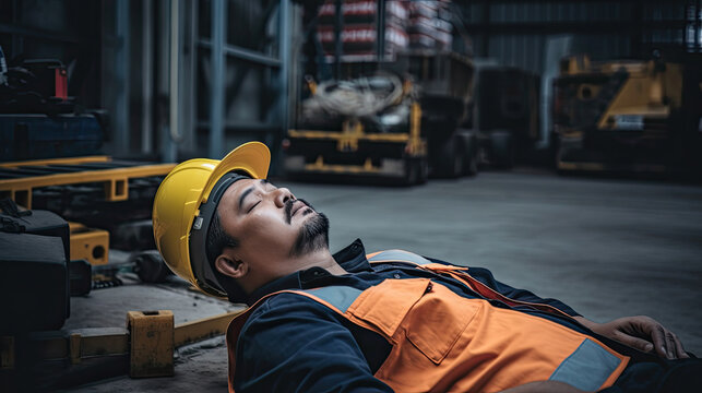 Labor Workers Take A Nap During The Day In Factory