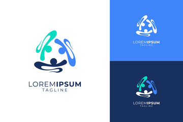 Community logo vector. Circle three abstract people logo vector, team, group, meeting, together and family.