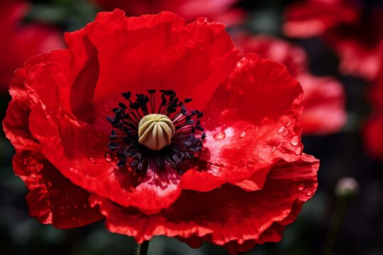 A cropped image of a red poppy flower. Generative AI