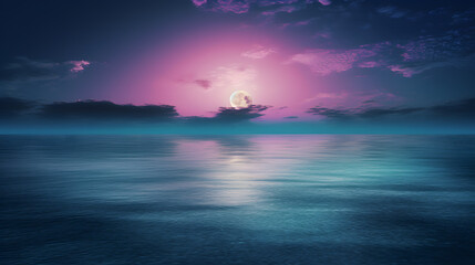 Fototapeta premium dreamy scene of a full moon shining over a calm sea in sh one generative AI