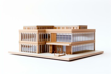 Wooden office building on white background. Generative AI