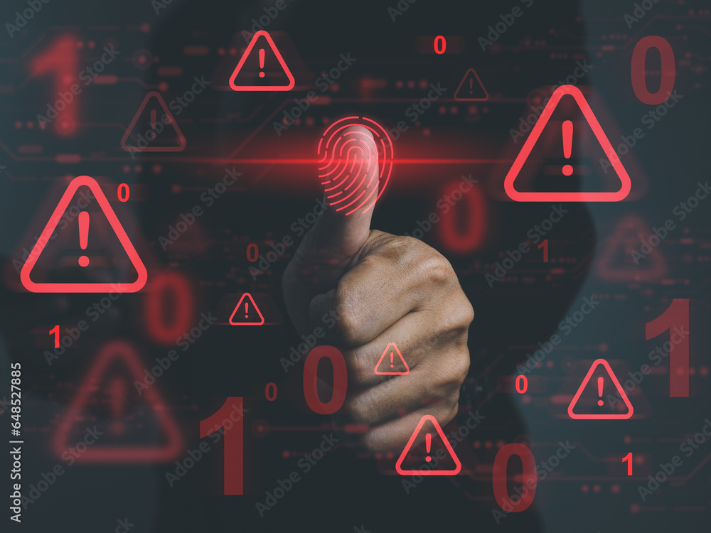 Poster fingerprint scanner cyber security and privacy to protect data, personal information protection fina