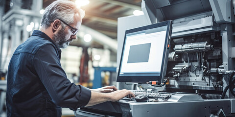 Professional Mechanical Engineer team Working on Personal Computer at Metal lathe industrial manufacturing factory. Engineer Operating lathe Machinery. Product quality Inspection