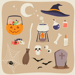 Vector cartoon Halloween decorations 