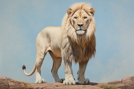 Rendered depiction of a young lion with a white coat. Generative AI