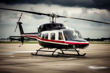 Luxury luxurious business helicopter private heli chopper on landing pad fast transportation success journey rich wealth corporate flight fly flying sky ground horizon sun clouds landing style stylish