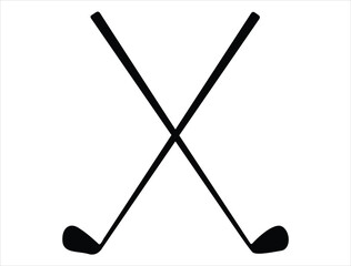 Crossed golf sticks silhouette vector art white background