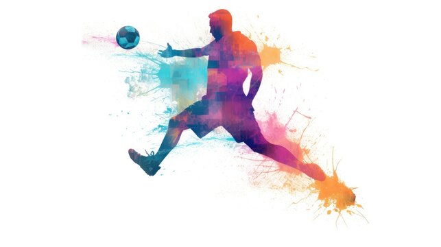 Action moment of a soccer player kicks the ball. Poster art in the style of speed painting. Generative AI