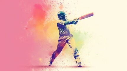 Action moment of a cricket player hits a ball in the style of speed painting. Colorful poster art on white canvas. Generative AI - obrazy, fototapety, plakaty