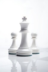 White chess pieces on a white background. The concept of board games and the development of logic. 