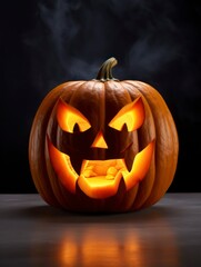 Halloween pumpkin glowing from inside, isolated from background