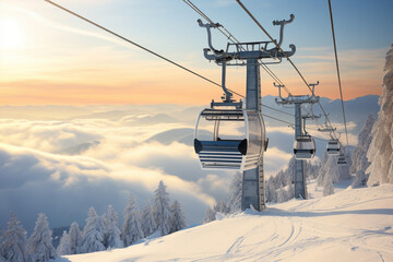 ski lift. generative ai. holiday in the mountains in winter.