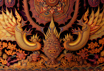 Ancient Thai silk pattern background. Generative AI