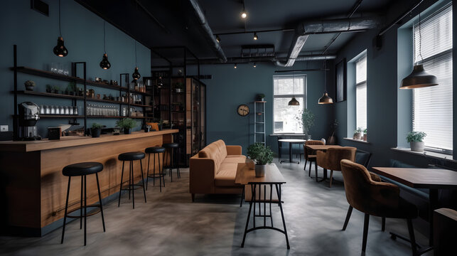 fashionable and trendy coffee shop with stylish decor and one generative AI