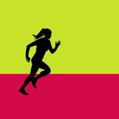 Fototapeta na wymiar Balance scales black icon. Judge scale silhouette image, trading weight and law court symbol vector illustration, black truth balancing elements on pink lemon yellow background running women athlethe