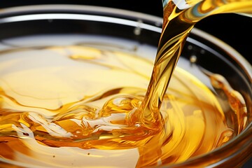 Cooking oil delicately cascades into a glass bowl in a captivating closeup - obrazy, fototapety, plakaty