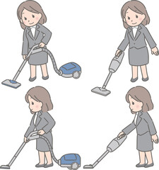 掃除機をかける若い女性（スーツ）