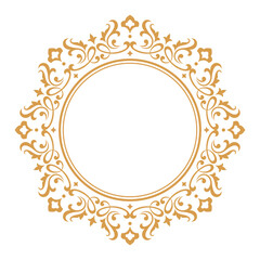 Decorative frame Elegant vector element for design in Eastern style, place for text. Floral golden and white border. Lace illustration for invitations and greeting cards.