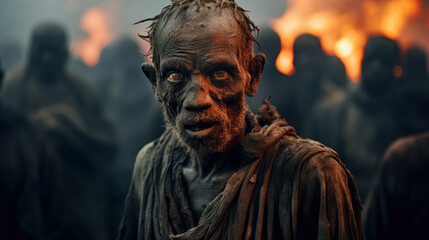 Photo of a homeless man in torn clothes