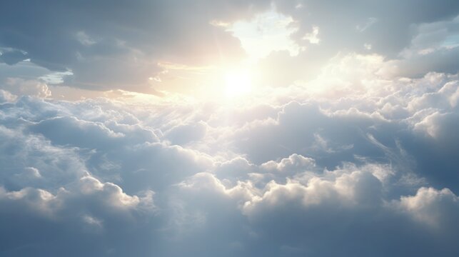 Photo of summer sky with clouds and sun rays