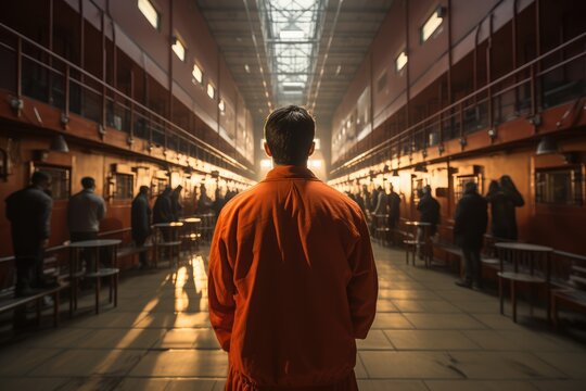 Back view of Prisoner Walking in Prison