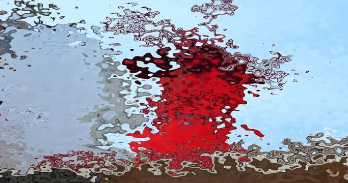 abstract seamless looping video background animated stained - watercolor stained liquid paint effect - color red grey sky blue