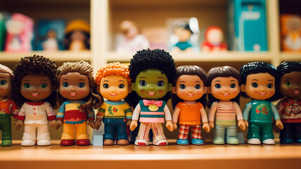 A toy store featuring dolls of various ethnicities, promoting inclusivity and representation for children