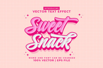 Editable text effect Sweet Snack 3d cartoon template style premium vector