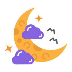 Halloween Moon With Bat Icon
